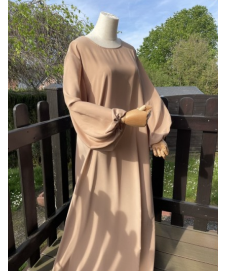 Abaya manche ballon beige